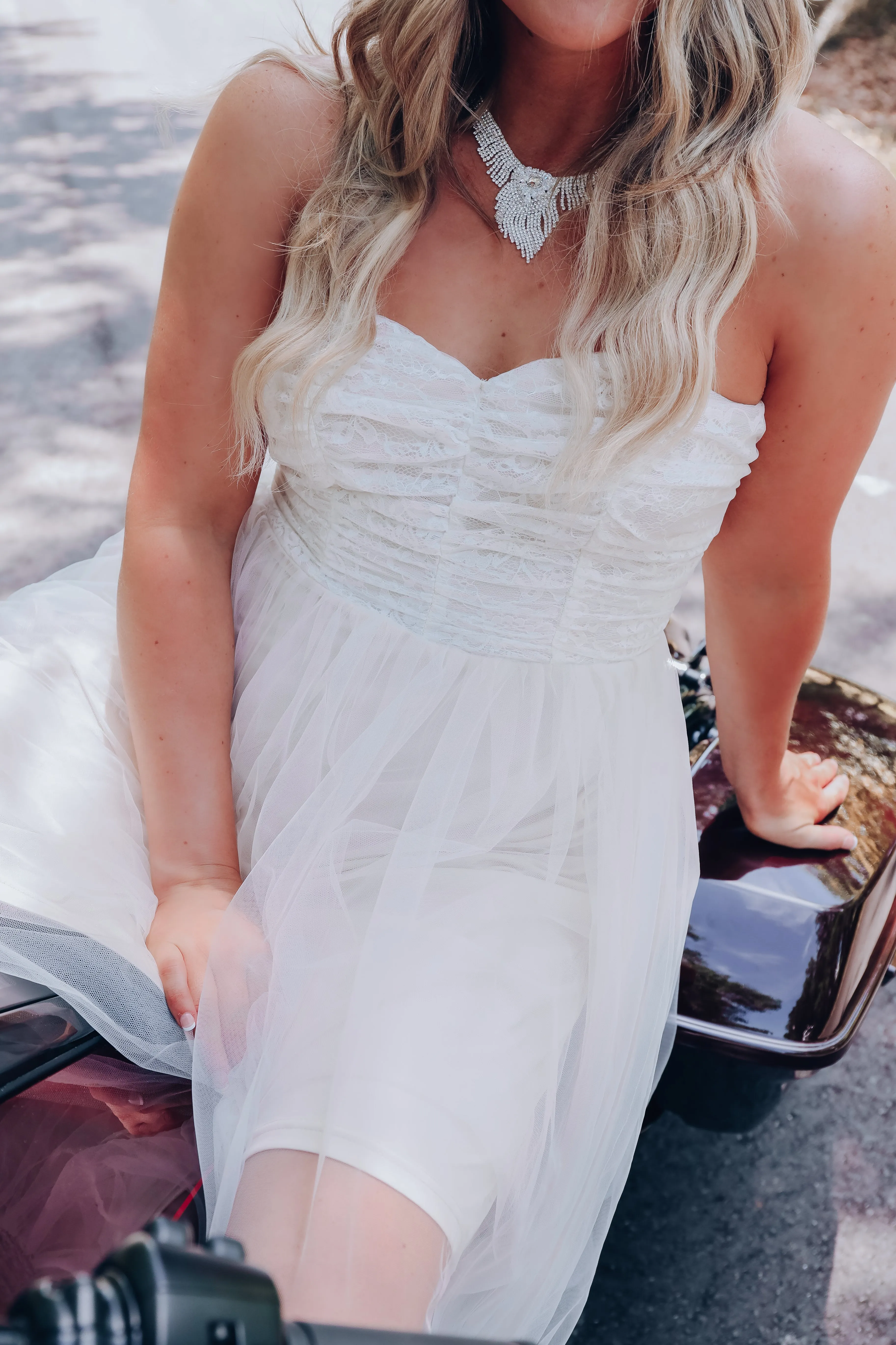 La Blanc Shirred Tulle Midi Dress - Cream
