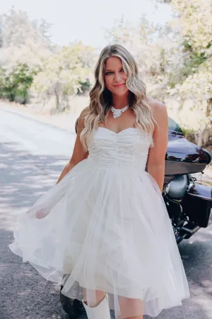 La Blanc Shirred Tulle Midi Dress - Cream