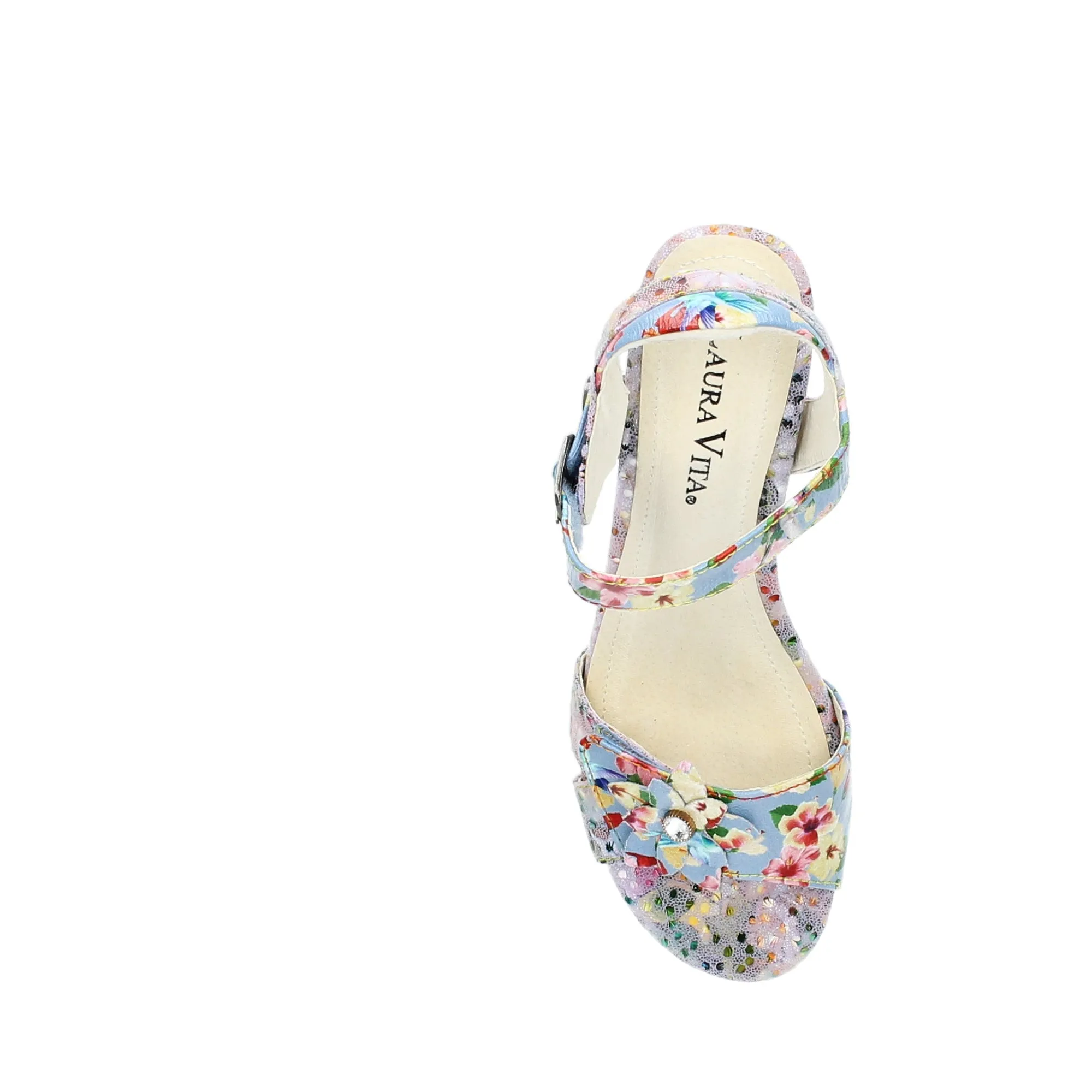 Laura Vita Framboiseo 16 Ladies Blue Leather & Textile Touch Fastening Heels