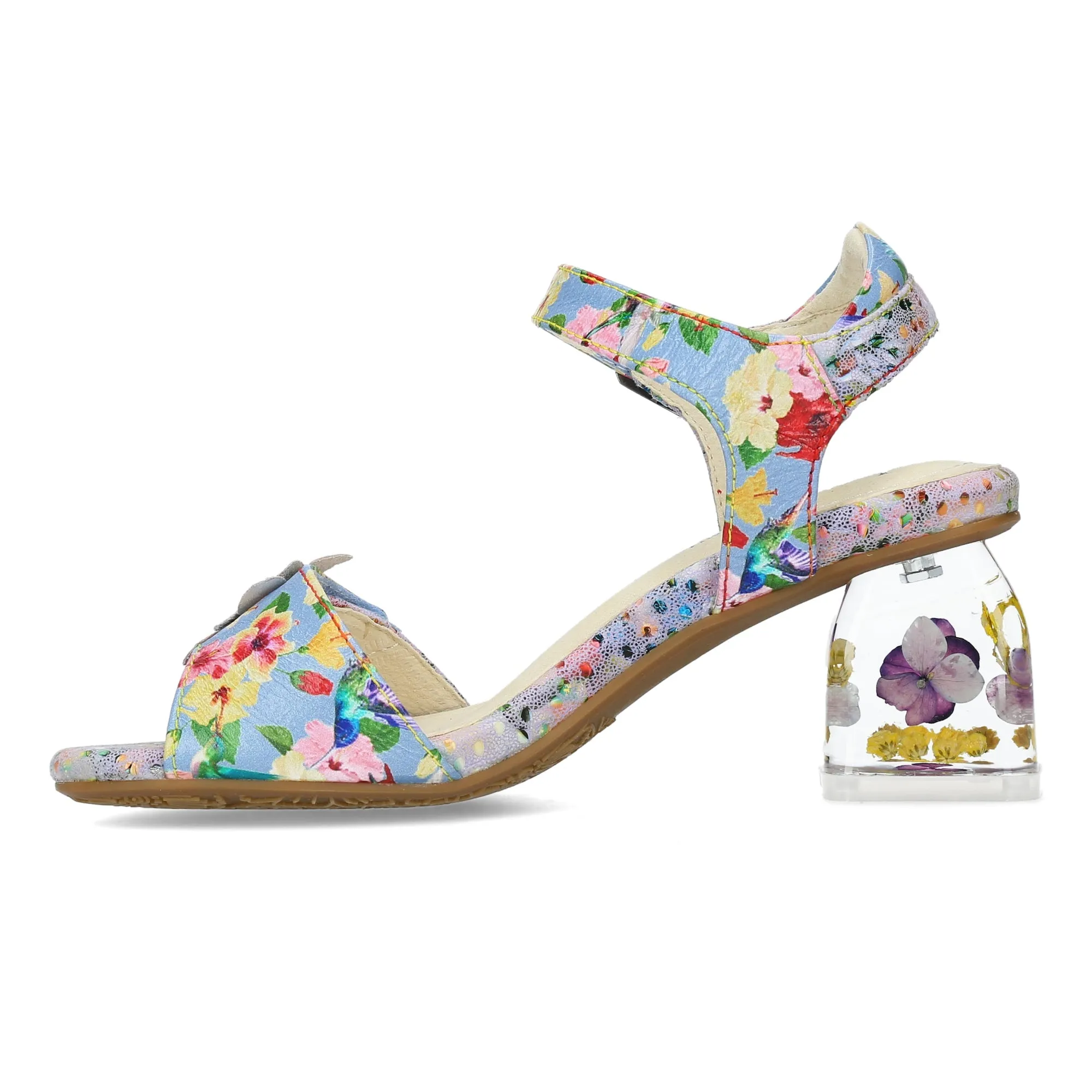 Laura Vita Framboiseo 16 Ladies Blue Leather & Textile Touch Fastening Heels