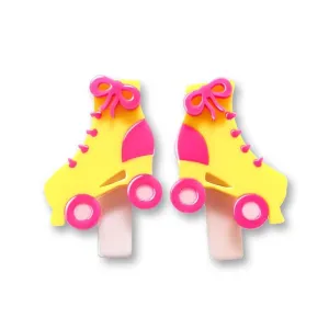 Lilies & Roses Roller Skates Pink Yellow Alligator Clip Set