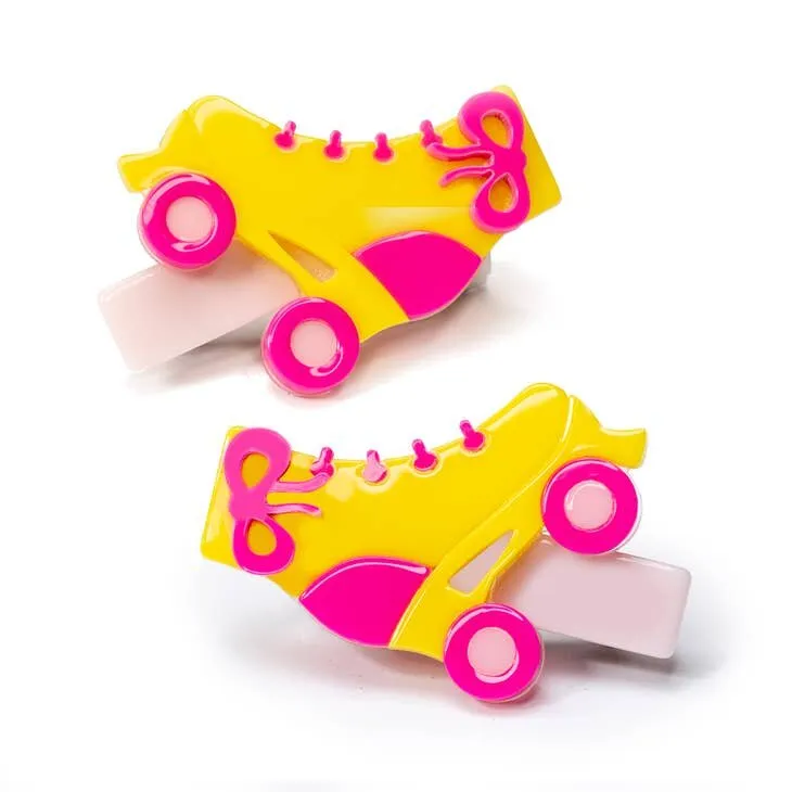 Lilies & Roses Roller Skates Pink Yellow Alligator Clip Set