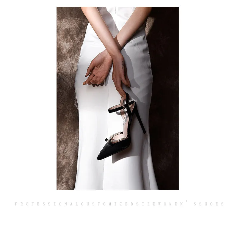 Lily style white high-heeled pearl sandals ladies low heels- Estela