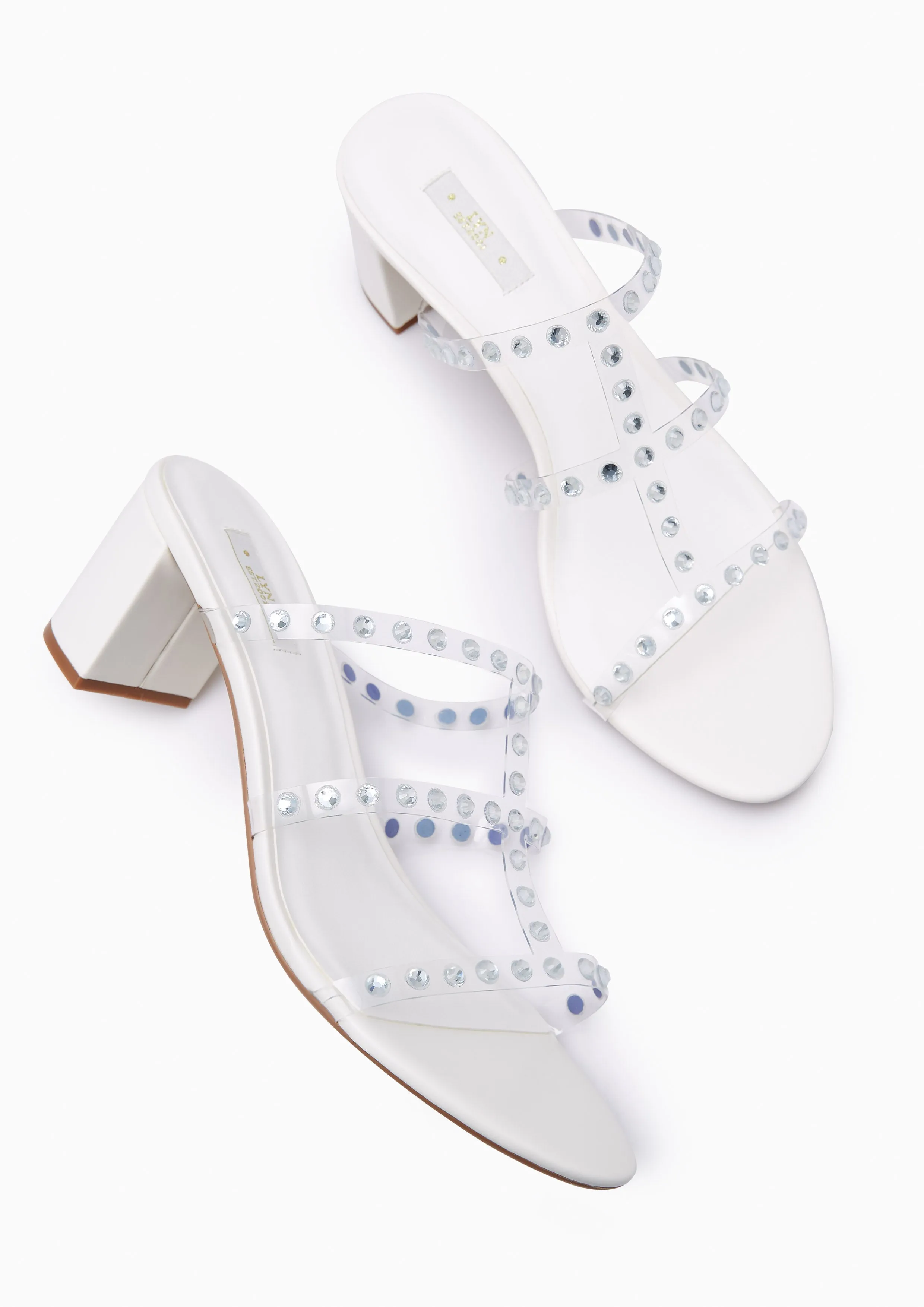 Linda Crystal Mid Heels - White