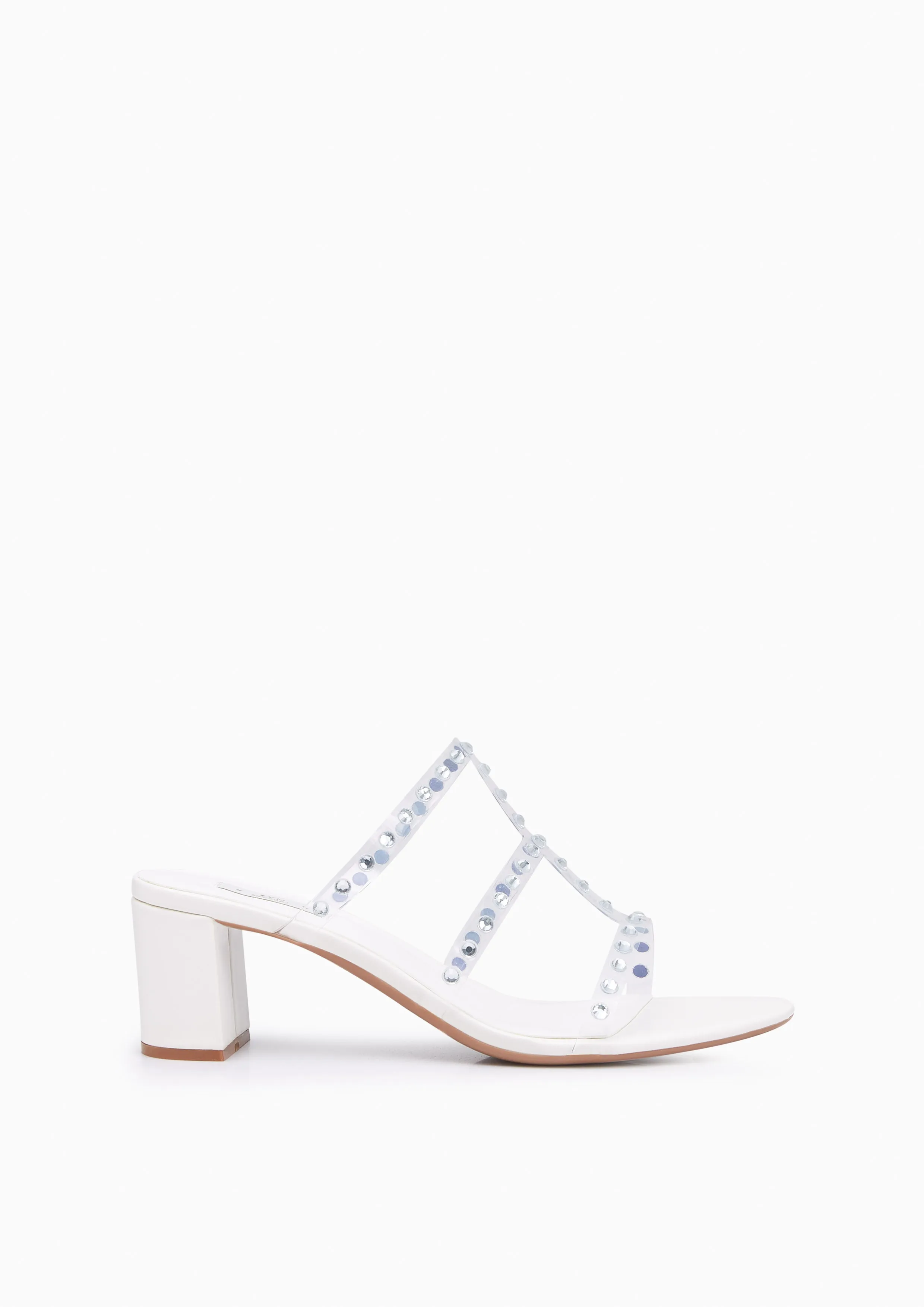 Linda Crystal Mid Heels - White