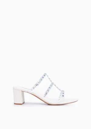 Linda Crystal Mid Heels - White