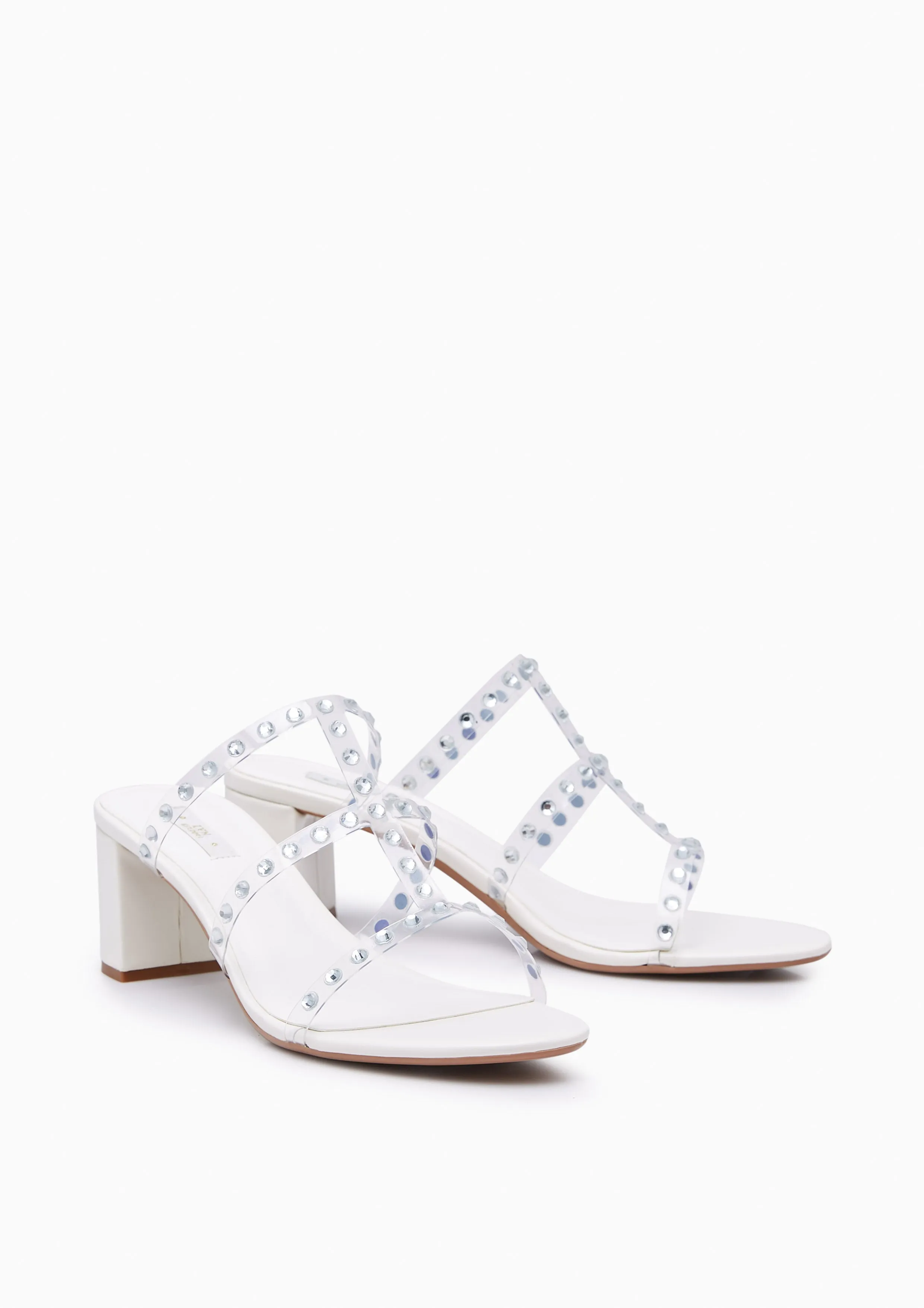 Linda Crystal Mid Heels - White