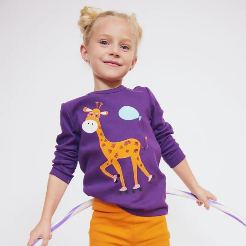 Long sleeved top- giraffe appliqué