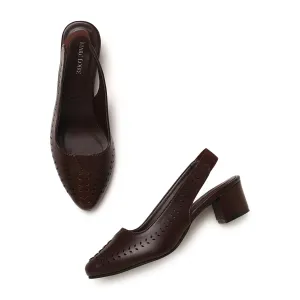 Marc Loire Women Pointed Toe Block Heel Sandal for Office Wear (Brown, 5)