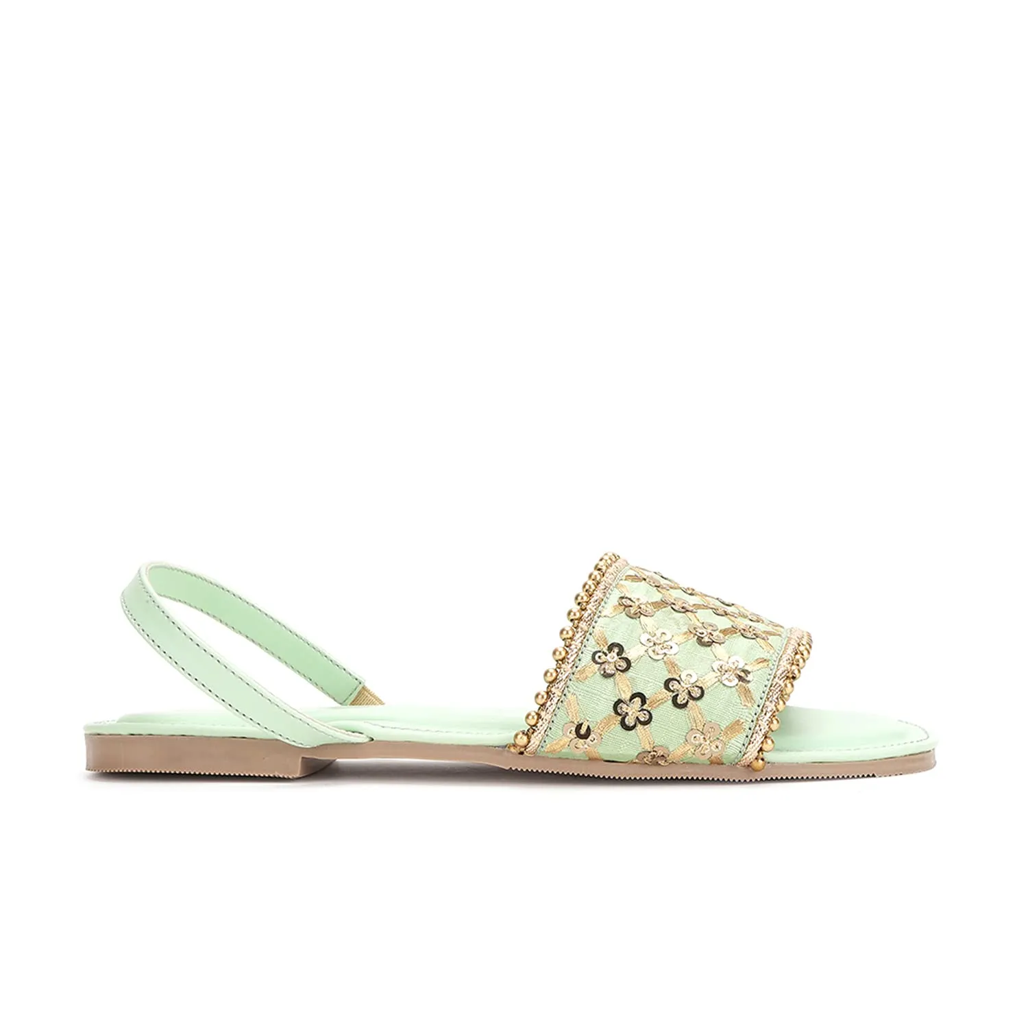 Marc Loire Women Soft Comfortable Green Embellished Flats,Size_8