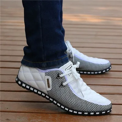 Men Leather Shoes Autumn Men's Casual Shoes Breathable Light Weight White Sneakers Driving Shoes Pointed Toe Business Men Shoes