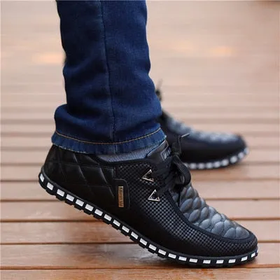 Men Leather Shoes Autumn Men's Casual Shoes Breathable Light Weight White Sneakers Driving Shoes Pointed Toe Business Men Shoes