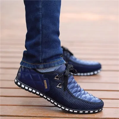 Men Leather Shoes Autumn Men's Casual Shoes Breathable Light Weight White Sneakers Driving Shoes Pointed Toe Business Men Shoes