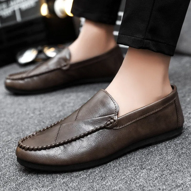 Men Loafers  New British Style Pu Leather Shoes Slip-on Casual Fashion Beanie Shoes Men Flat Cozy Lazy Driving Shoes Zapatos