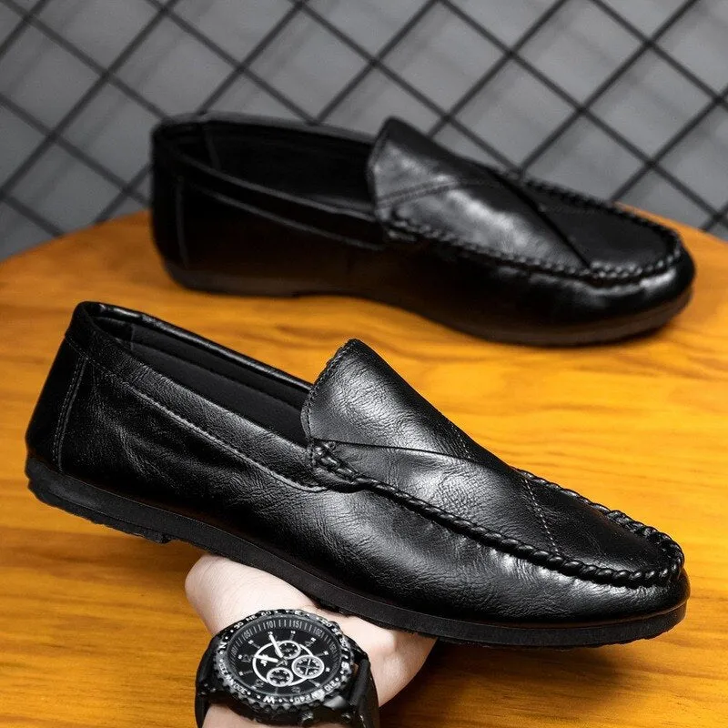 Men Loafers  New British Style Pu Leather Shoes Slip-on Casual Fashion Beanie Shoes Men Flat Cozy Lazy Driving Shoes Zapatos