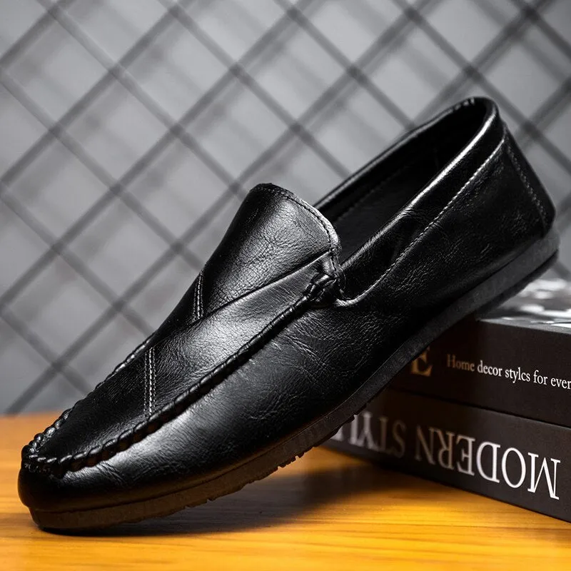 Men Loafers  New British Style Pu Leather Shoes Slip-on Casual Fashion Beanie Shoes Men Flat Cozy Lazy Driving Shoes Zapatos