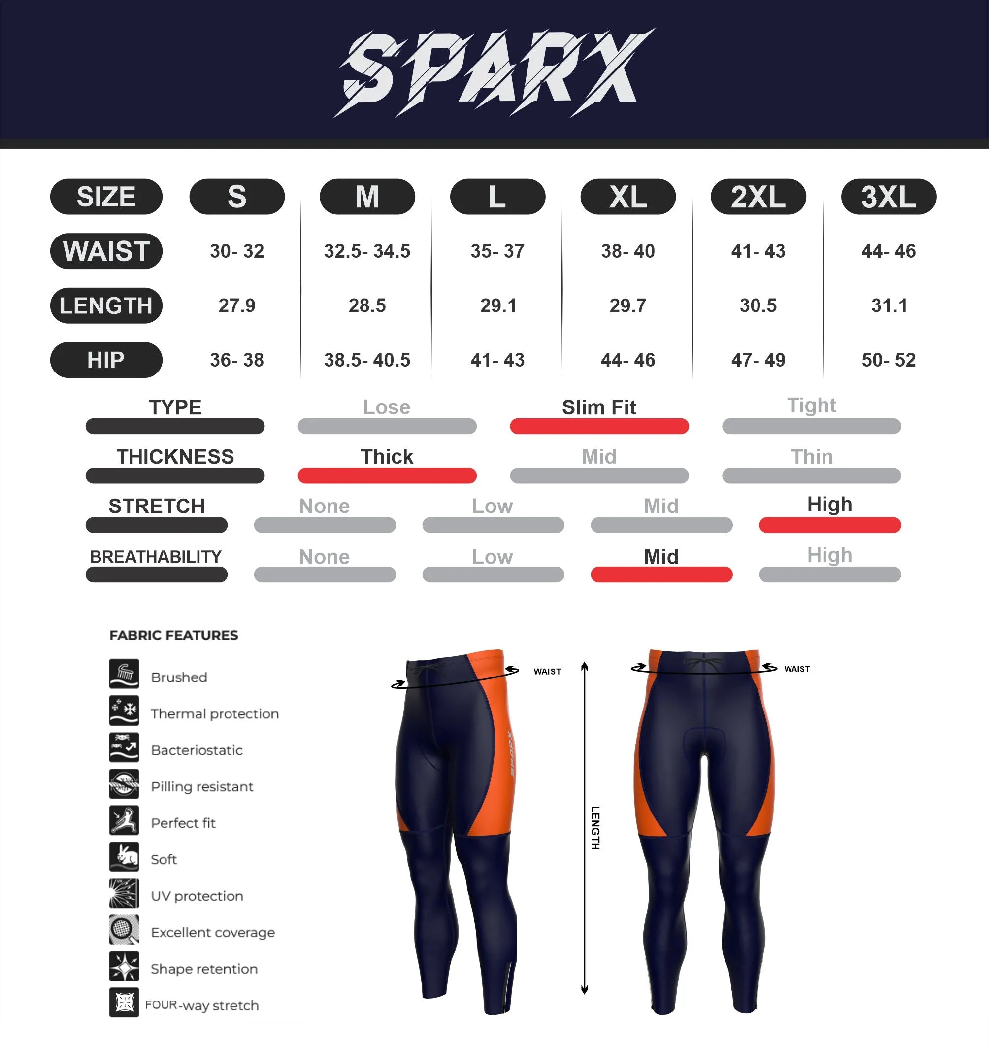 Men Orange Cycling Tights
