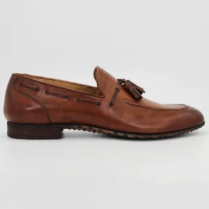 Men's tassel moccasin in calf leather brandy brown (BRU11246)