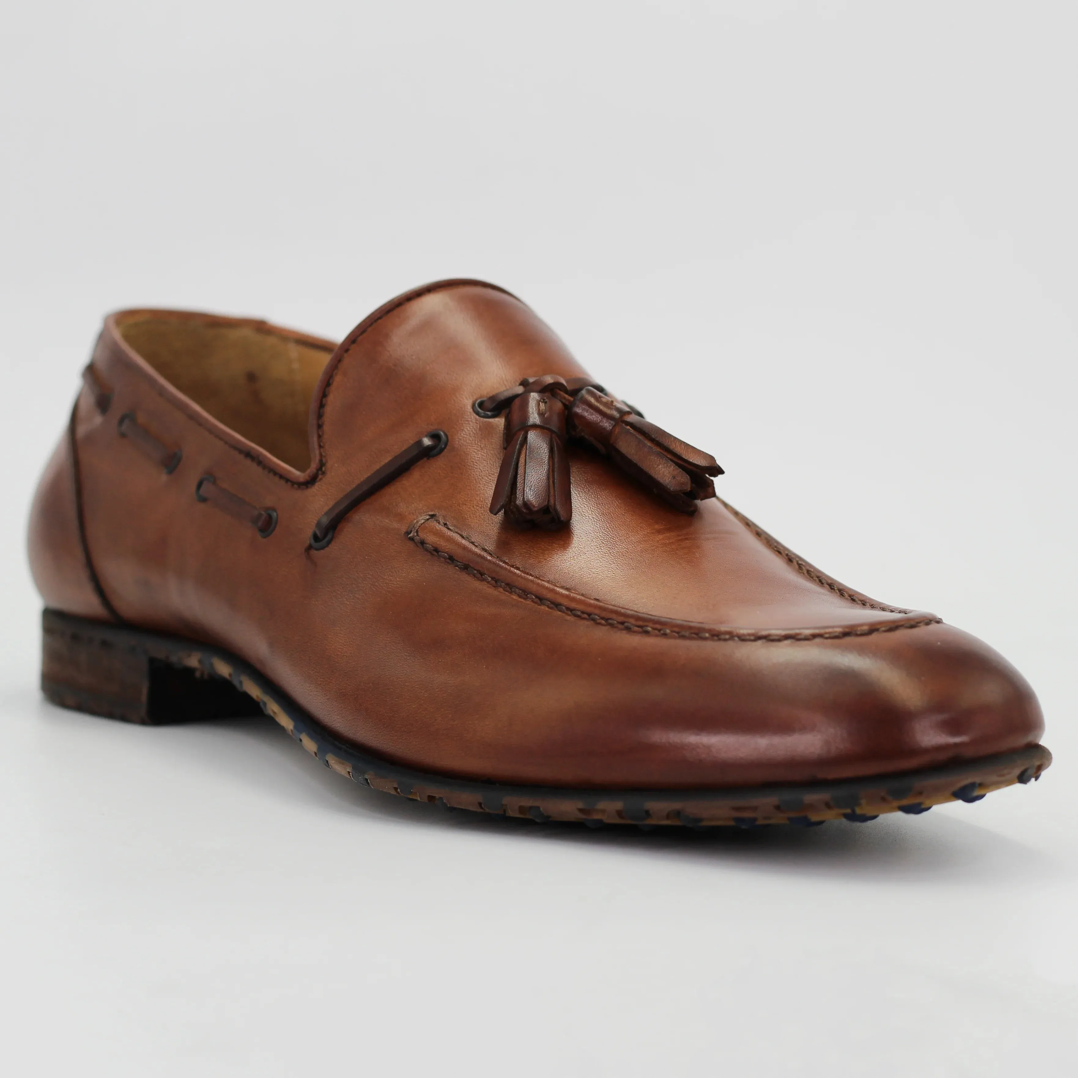 Men's tassel moccasin in calf leather brandy brown (BRU11246)