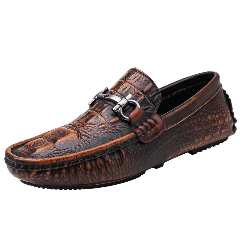 Men's Vintage Leather Crocodile-pattern Shoes Loafers Luxury Casual Driving Casual Shoes with Men Loafers Shoes Plus Size 38-45