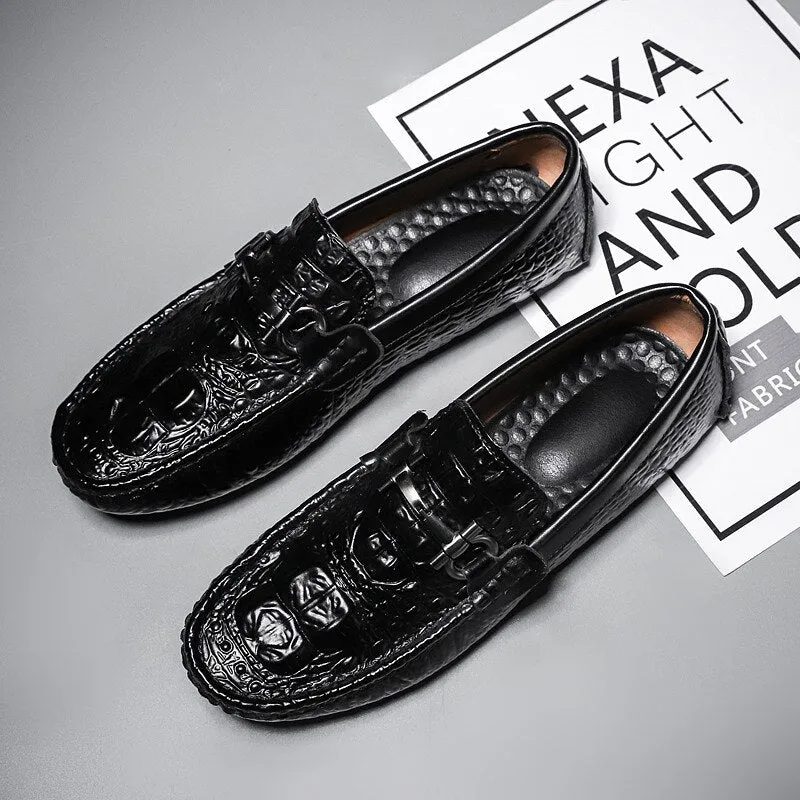 Men's Vintage Leather Crocodile-pattern Shoes Loafers Luxury Casual Driving Casual Shoes with Men Loafers Shoes Plus Size 38-45