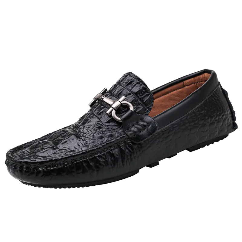 Men's Vintage Leather Crocodile-pattern Shoes Loafers Luxury Casual Driving Casual Shoes with Men Loafers Shoes Plus Size 38-45