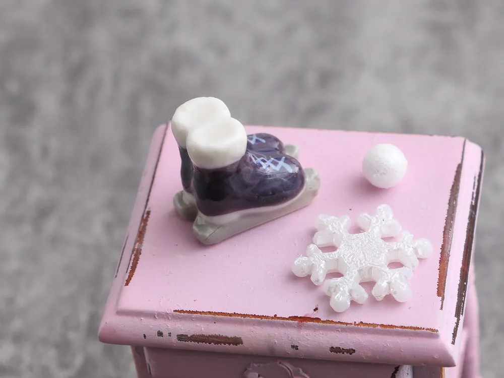 Miniature Porcelain Ornament Ice Skates Decoration in 12th Scale for Dollhouses