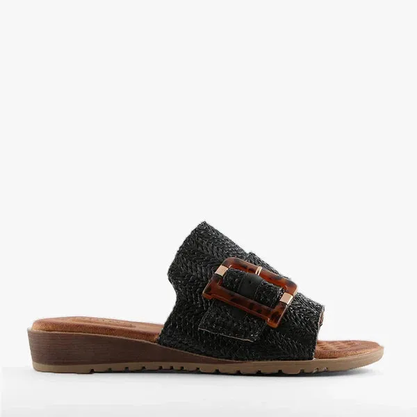 Mivari Raffia Slides Black