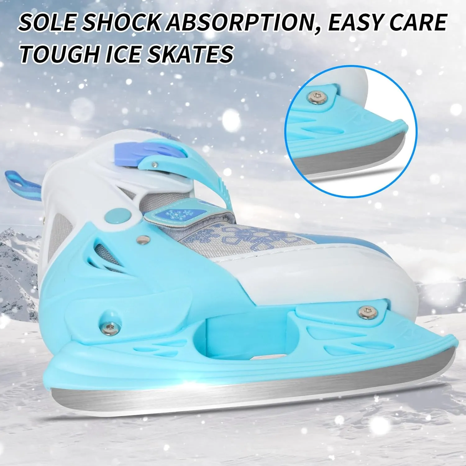 Nattork Adjustable Ice Skates for Kids - Blue Snow Flake