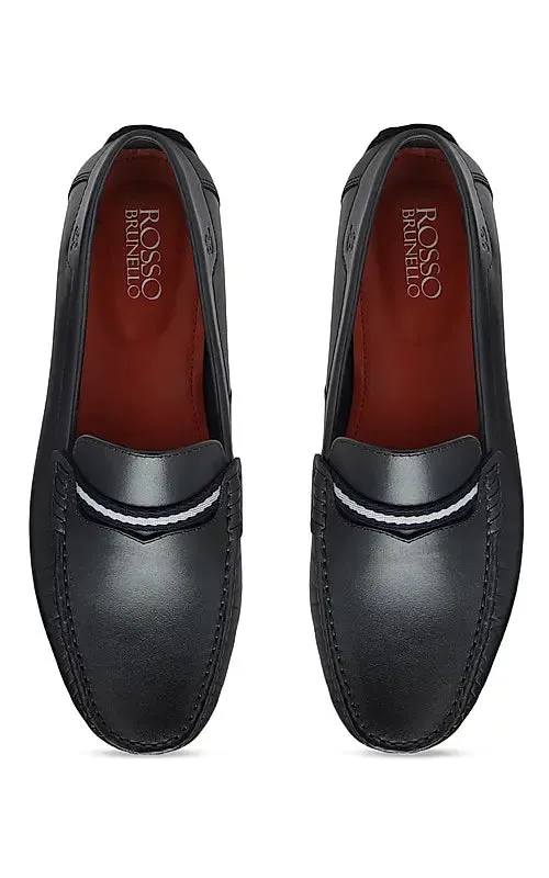 Navy Moccasins With Contrast Panel