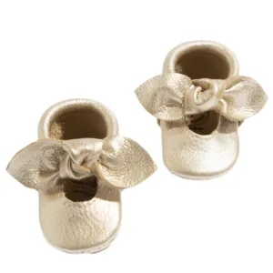 Newborn Platinum Knotted Bow Baby Shoe
