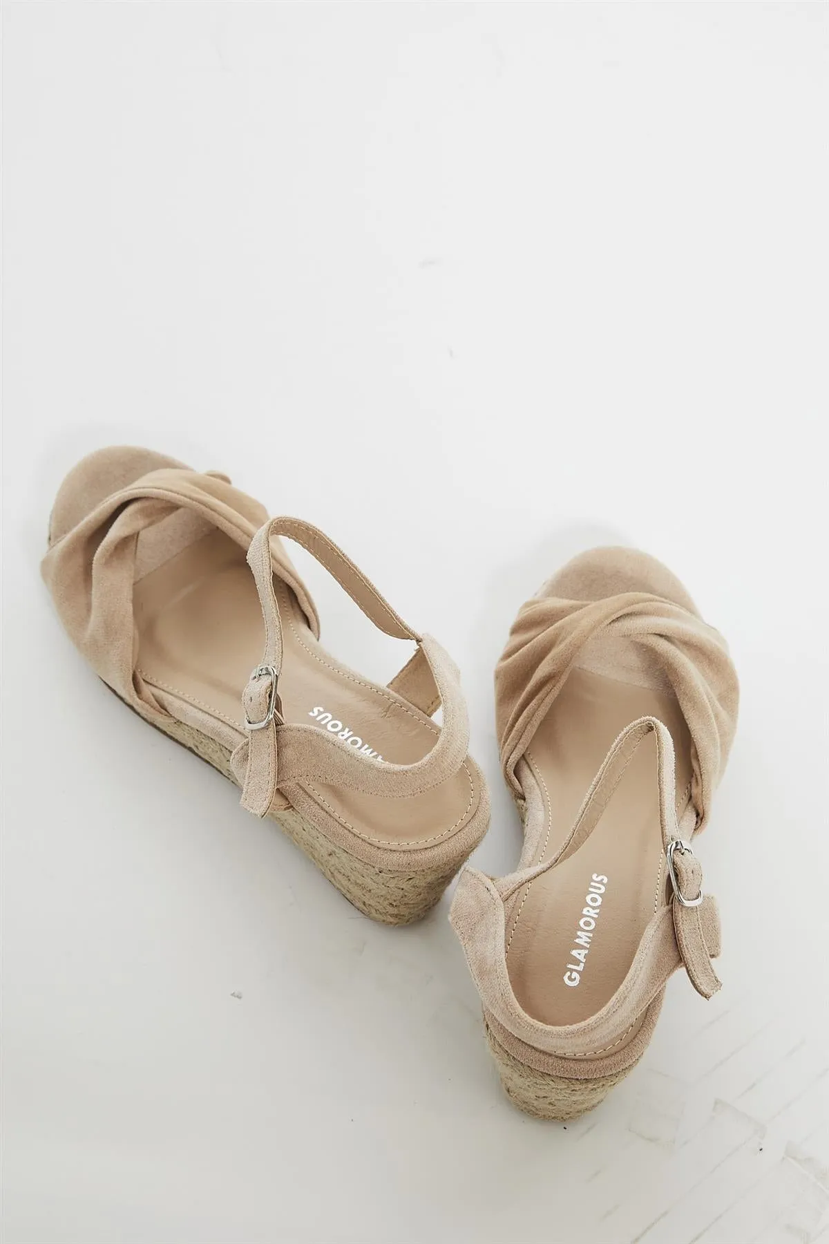 Nude Twist Front Wedge Sandals