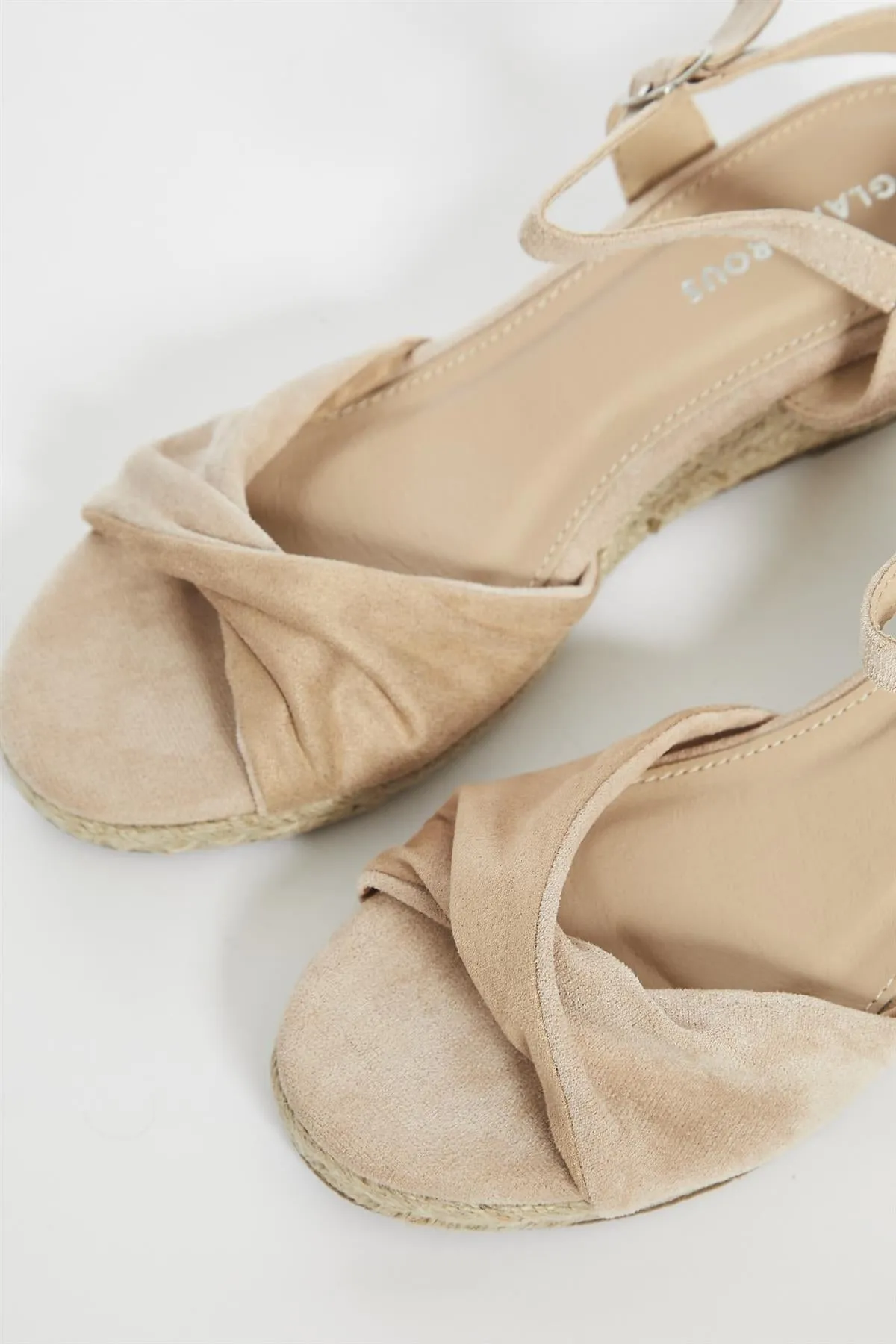 Nude Twist Front Wedge Sandals