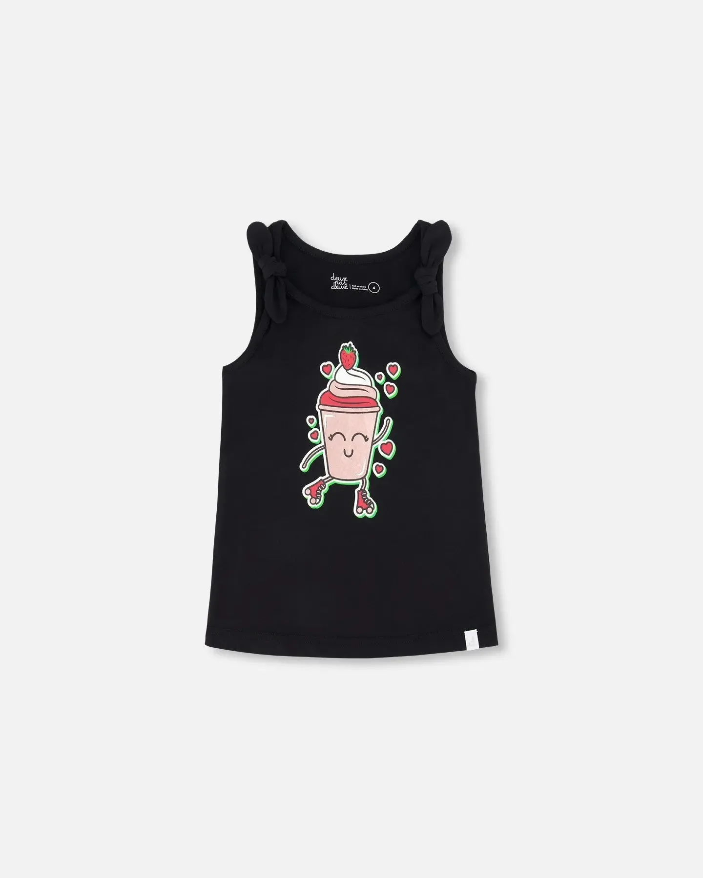 Organic Cotton Girls Tank Top With Knot Black