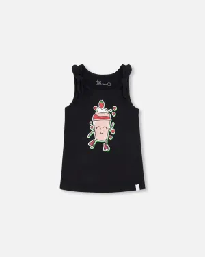Organic Cotton Girls Tank Top With Knot Black