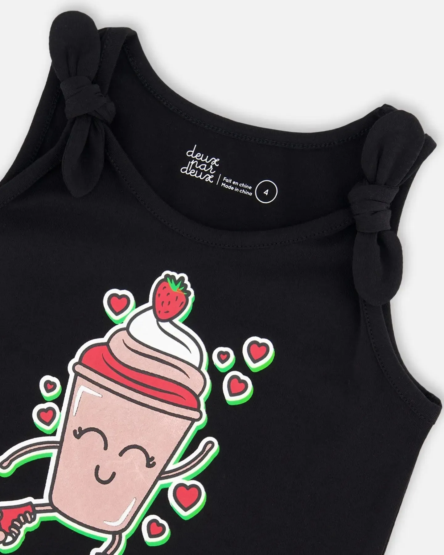 Organic Cotton Girls Tank Top With Knot Black
