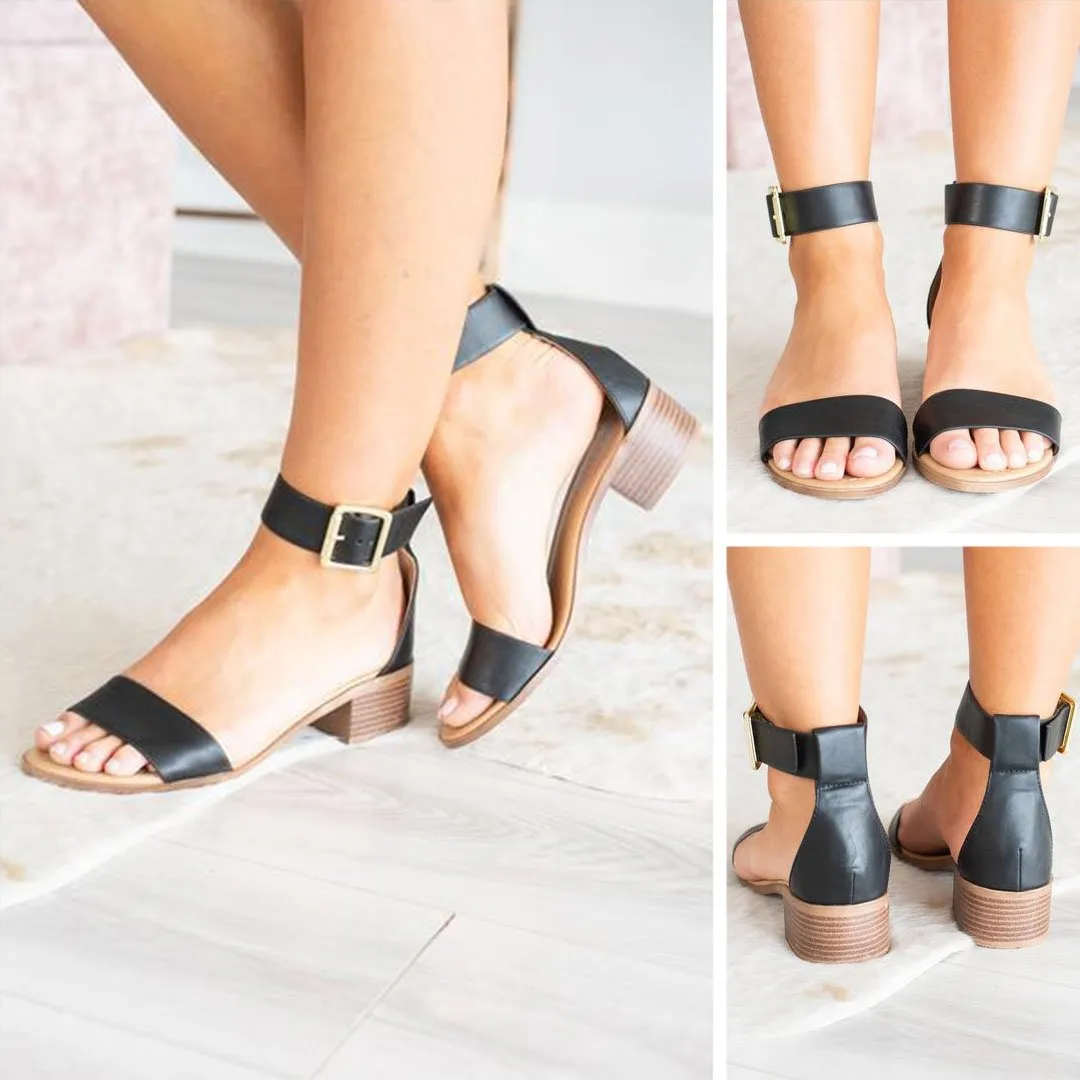 Palm Of Your Hand Black Heeled Sandals