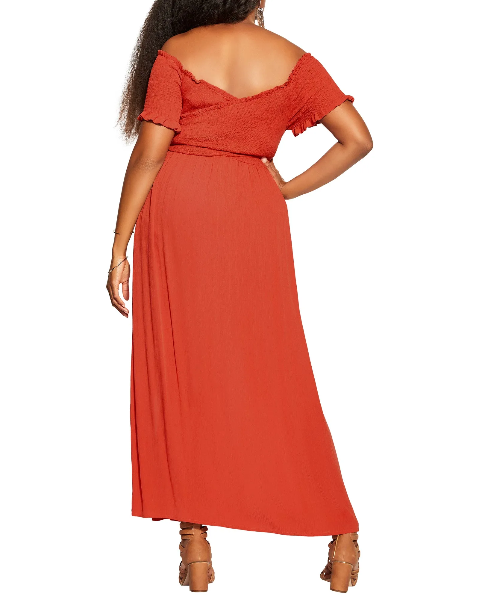 Peyton Criss-Cross Smocked Off The Shoulder Dress | Red