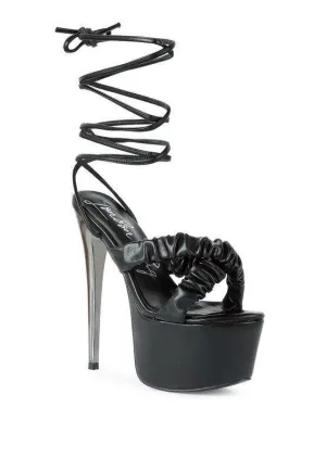 Pop Era Ruched Straps Tie Up Sandals