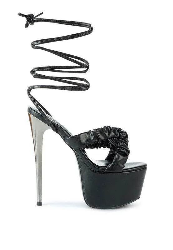 Pop Era Ruched Straps Tie Up Sandals