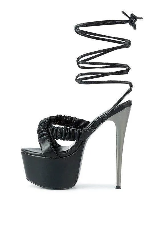 Pop Era Ruched Straps Tie Up Sandals