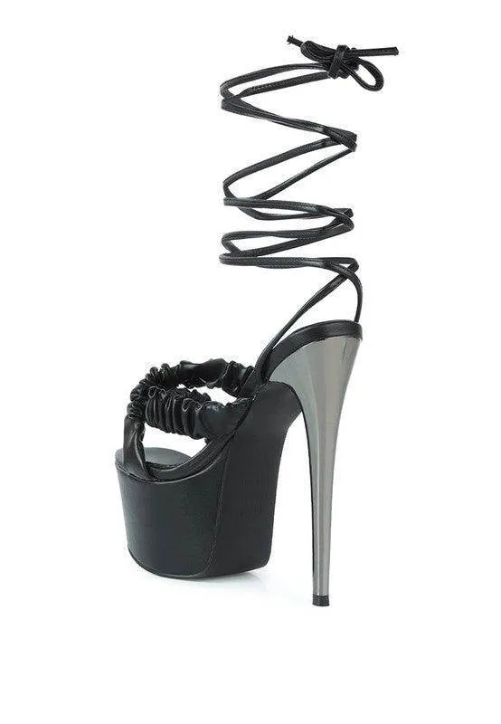 Pop Era Ruched Straps Tie Up Sandals