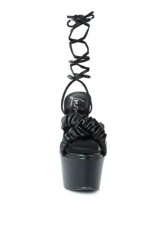 Pop Era Ruched Straps Tie Up Sandals