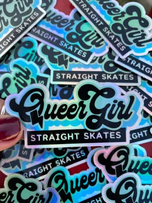 Queer Girl Straight Skates blue/green Holographic Logo Sticker