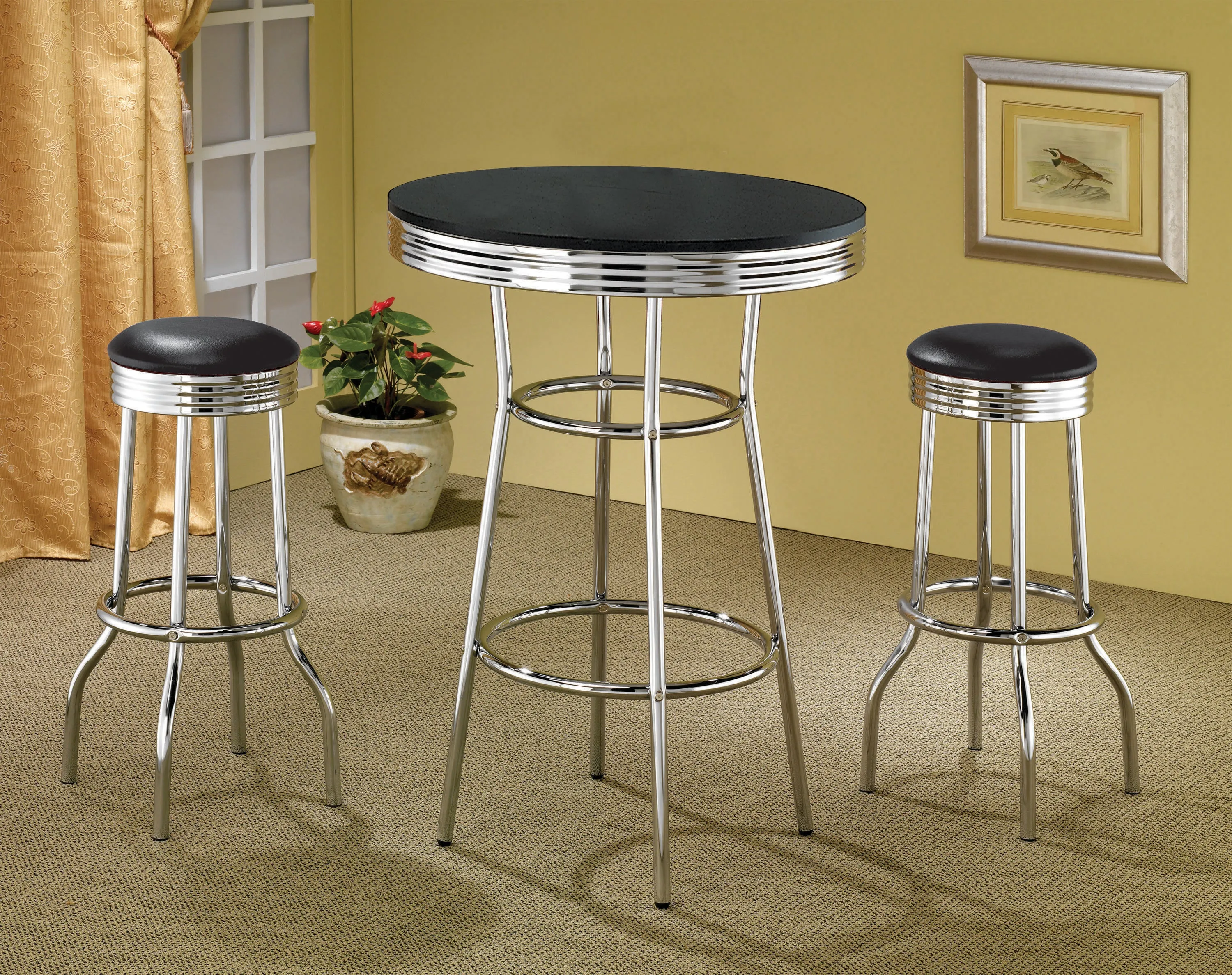 Retro Round 30-inch 1950’s Bistro Pub Height Bar Table Black