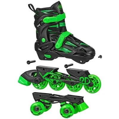 Roller Derby Green Wire Kids' Inline-Quad Combo Skates - Black/Green (3-6)