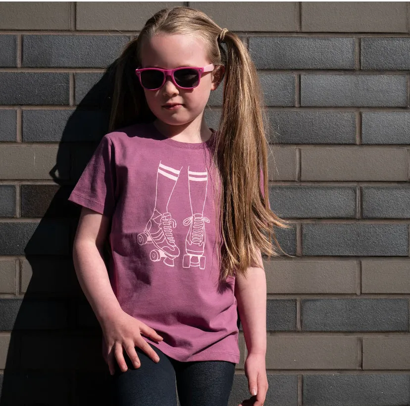 Roller Skates Kids Tshirt Mauve