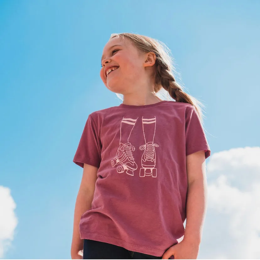 Roller Skates Kids Tshirt Mauve