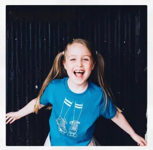 Roller Skates Kids Tshirt Teal