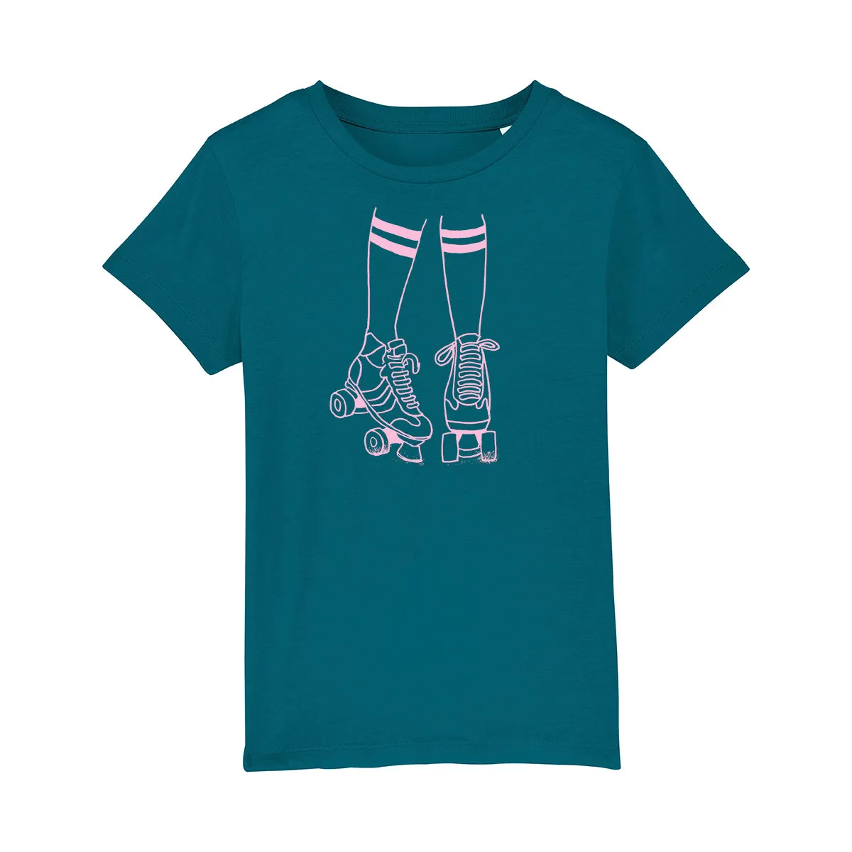 Roller Skates Kids Tshirt Teal